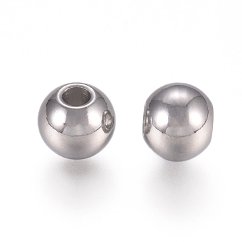 316 Surgical Stainless Steel Beads, Round, Stainless Steel Color, 6x5mm, Hole: 2mm
