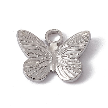 304 Stainless Steel Pendants, Butterfly Charm, Stainless Steel Color, 11.5x15x3.5mm, Hole: 2.5mm