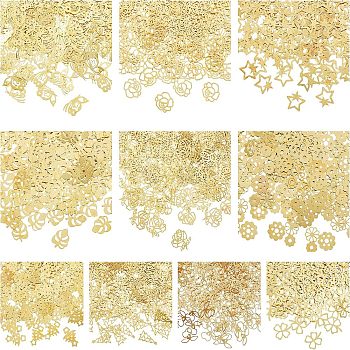 Brass Cabochons, Nail Art Decoration Accessories, Mixed Patterns, Golden, 5x3.5x0.1mm, 2.5g/patterns, 25g/box