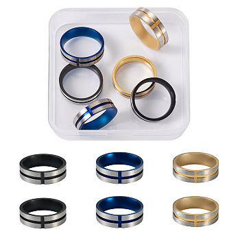 6Pcs 3 Colors Stainless Steel Plain Band Rings, Cross Grooved Rings for Men Women, Mixed Color, US Size 9(18.9mm), 2Pcs/color