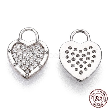 Real Platinum Plated Clear Heart Sterling Silver+Cubic Zirconia Charms