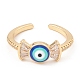 Blue Enamel Candy with Evil Eye Open Cuff Ring with Clear Cubic Zirconia(KK-E005-06G)-1