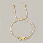 Bohemian Style Brass & Imtation Pearl Charm Bracelets, Adjustable Polyester Cord Braided Bead Bracelets for Women, Round & Heart, Old Lace, Inner Diameter: 11 inch(28cm)(CS9892-10)