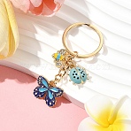 Butterfly Alloy Enamel Keychain, with Iron Rings, Inscets, Deep Pink, 73mm(KEYC-YW00177-03)