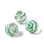 Handmade Gold Sand Enamel Lampwork Beads, Hand Painted Beads, Round, Two Tone, Green, 13x11~12mm, Hole: 1.5mm(LAMP-B035-03B)