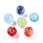 Handmade Lampwork Beads, Round with Flower, Mixed Color, 12x12~12.5mm, Hole: 1.2~1.6mm(LAMP-T023-03C-01)