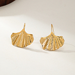 201 Stainless Steel Dangle Earring for Women, Ginkgo Leaf, Golden, 30x28mm(UE8817)
