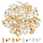 80Pcs 4 Style Brass Cord Ends, End Caps, Long-Lasting Plated, Golden & Silver, 6x4~4.5mm, Hole: 1mm, Inner Diameter: 1.6~3mm, 20Pcs/style(KK-AR0002-53)