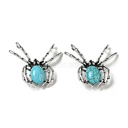 Dual-use Items Alloy Brooch, with Synthetic Turquoise and Rhinestone, Spider, 46x54x12mm, Hole: 4x3.5mm(JEWB-C026-06C-AS)