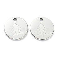304 Stainless Steel Charms, Flat Round with Tree, Stainless Steel Color, 11.5x1mm, Hole: 1.5mm(STAS-P280-13P)