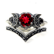 Gothic Purple Crystal Ring with Triple Moon Goddess - Black Diamond Jewelry for Women, Red, number 6(ST4643486)