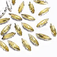 Sew on Rhinestone, Multi-strand Links, Glass Rhinestone, with Platinum Tone Brass Prong Settings, Garments Accessories, Faceted, Horse Eye, Champagne Yellow, 14.5x4x4mm, Hole: 0.8~1mm(RGLA-T034-4x15mm-22)