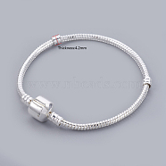 Brass European Style Bracelets for DIY Making, Silver Color Plated, 170mm, 3mm(X-PPJ062Y-S)