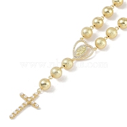 Brass Micro Pave Clear Cubic Zirconia & Plastic Pearl Pendant Necklaces, Rosary Bead Necklaces, Cross, Real 18K Gold Plated, 16.14 inch(410mm)(NJEW-H028-03G)