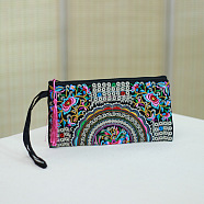 Embroidered Cloth Handbags, Clutch Bag with Zipper, Rectangle with Flower Pattern, Colorful, 140x270mm(PW-WG78529-04)