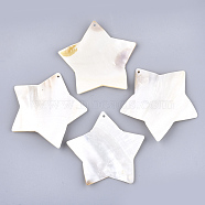 Freshwater Shell Big Pendants, Star, Creamy White, 65~66.5x68~70.5x4~6mm, Hole: 2mm(SHEL-T012-10)