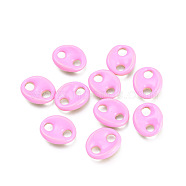 Brass Links Connectors, with Enamel, Long-Lasting Plated, Cadmium Free & Lead Free & Nickel Free, Coffee Bean/Oval, Golden, Pearl Pink, 12x10x2.5mm, Hole: 3mm(KK-I673-26I)