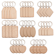 32Pcs 8 Styles Wooden Blank Pendant Keychain, with Alloy and Iron Keyring, for DIY Craft Laser Engraving, Mixed Shapes, 75~100mm, 4pcs/style(KEYC-GL0001-12)