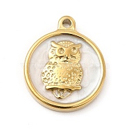 Ion Plating(IP) 304 Stainless Steel Enamel Pendants, Flat Round with Owl, Golden, 18x15x2.5mm, Hole: 1.2mm(STAS-E177-07G)