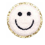 Flat Round with Smiling Face Computerized Towel Embroidery Cloth Iron on/Sew on Patches, Chenille Appliques, Costume Accessories, Snow, 50mm(SMFA-PW0001-54E)