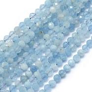 Natural Aquamarine Beads Strands, Round, Faceted, 2mm, Hole: 0.5mm, about 150pcs/strand, 15.35 inch(39cm)(G-E411-19B-2mm)