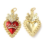 Rack Plating Brass Pendants, with Grade AAA Cubic Zirconia and Enamel, Lead Free & Cadmium Free, Long-Lasting Plated, Heart, Real 18K Gold Plated, 27x16.5x3mm, Hole: 3.5mm(KK-C030-27G)