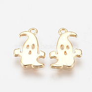 Brass Charms, Nickel Free, Real 18K Gold Plated, Ghost, 12x8x1mm, Hole: 1mm(KK-Q735-305G)