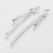 Brass Chain Extender, with 304 Stainless Steel Lobster Claw Clasps, Silver, 15mm long, Clasp: 6x10mm, Extend Chain: 63mm, Hole: 2.5mm(KK-G339-02S-15mm)