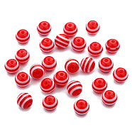 Stripe Resin Beads, Round, Red, 20mm, Hole: 3mm(RESI-TAC0012-09)