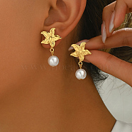 Elegant Stainless Steel Stud Earrings, Golden, Starfish, 32x19mm(OU6894-4)