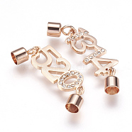 304 Stainless Steel Cord Ends, End Caps, with Rhinestone Links, Number, Rose Gold, 33mm, Hole: 3.5mm, Cord End: 8x4mm(STAS-E144-046RG)