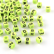 Letter Style Opaque Acrylic Beads, Horizontal Hole, Cube, Lawn Green, 6x6x6mm, Hole: 3.5mm, about 2700pcs/500g(SACR-S076-09)