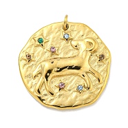 Real 18K Gold Plated PVD Vacuum Plating 304 Stainless Steel Pendants, with Rhinestone and Jump Ring, Flat Round with Constellations Charms, Aries, 20~21.8x20~21x2~3mm, Hole: 2mm(STAS-L278-003G-01)