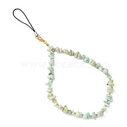 Natural Flower Amazonite Chip & CCB Plastic Round Beaded Mobile Straps, Nylon Cord Mobile Accessories Decoration, 21.5~22cm(HJEW-FZ00005)