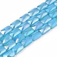 Electroplate Opaque Solid Color Glass Beads Strands, AB Color Plated, Faceted, Rectangle, Light Sky Blue, 7x4x3mm, Hole: 1mm, about 79~80pcs/strand, 20.47 inch(52cm)(EGLA-N002-25-A04)