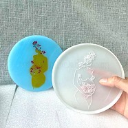 Mother's Day Theme Flat Round Cup Mat Silicone Molds, Resin Casting Molds, for DIY UV Resin & Epoxy Resin Craft Making, with Pregnant Woman Pattern, White, 13.2x0.95cm(DIY-I088-08)