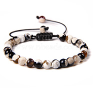 Natural Agate Round Bead Adjustable Braided Bracelets, 6mm(UO3136-12)