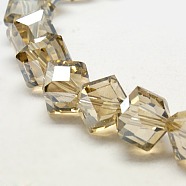 Pearlized Crystal Glass Cube Beads, Pearl Luster Plated, Faceted, Tan,10~11x10~11x10~11mm, Hole: 1mm(X-EGLA-F023-A02)