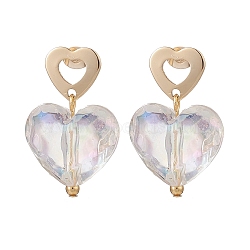Transparent Acrylic Heart Dangle Stud Earrings, 201 Stainless Steel Drop Earrings with 316 Stainless Steel Pins for Women, Golden, 30mm, Pin: 0.6mm(EJEW-TA00167)
