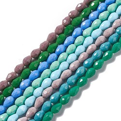 Faceted Glass Beads Strands, Teardrop, Mixed Color, 12x8~9mm, Hole: 1.2mm, about 57pcs/strand, 23.74''(60.3cm)(GLAA-E037-01-M)