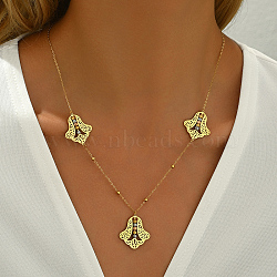 Stainless Steel Geometric Hollow Flower Bib Necklaces for Women, Perfect for Gifts and Parties, Golden, 19.69 inch(50cm)(BU4676)