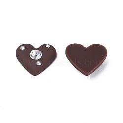 Acrylic Cabochons, with Crystal Rhinestone, Heart, Coconut Brown, 19.5x21x6.5mm(KY-N015-207B)