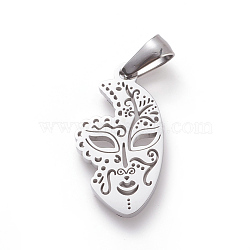 304 Stainless Steel Pendants, Mask, Stainless Steel Color, 23x13x2mm, Hole: 3.5x6mm(STAS-L241-012P)
