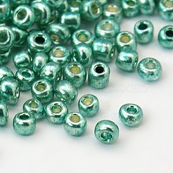 12/0 Glass Seed Beads, Metallic Colours Style, Round, Dark Turquoise, 12/0, 2mm, Hole: 1mm, about 30000pcs/pound(SEED-A017-2mm-1118)