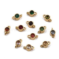 12 Colors 304 Stainless Steel Pave Cubic Zirconia Geometric Connector Charms, Birth Stone Links, Golden, Mixed Color, Flat Round, 7.5x4x3.5mm, Hole: 0.9mm(SA-CBAFEA1-01B-G)