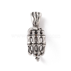304 Stainless Steel Pendants, Skeleton Hands, Antique Silver, 31.5x11x17.5mm, Hole: 8x4mm(STAS-E158-33AS)