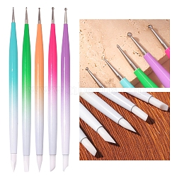 Silicone Trenchant Pen Manicure Tools, Mixed Color, 13.8cm, 5pcs/set(CELT-PW0001-043)