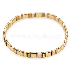 Rectangle Glass Seed Block Beaded Stretch Bracelet, Stackable Tile Bracelet for Women, Golden, 6-1/4 inch(16cm)(BJEW-BB727272774-A)