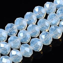 Electroplate Glass Beads Strands, Imitation Jade Beads, Pearl Luster Plated, Faceted, Rondelle, Light Blue, 10x8mm, Hole: 1mm, about 65~66pcs/strand, 20.8~21.2 inch(53~54cm)(EGLA-A034-J10mm-A04)