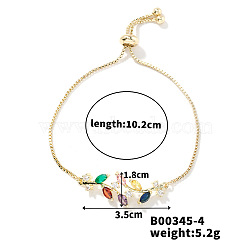 Fashionable European and American Style Rhinestone Slider Bracelets, Leaf, 4 inch(10.2cm)(MB3547-4)